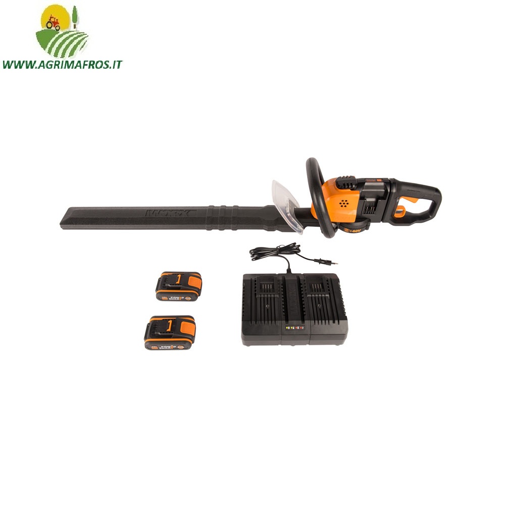 TAGLIASIEPE A BATTERIA WORX WG284E CON 2 BATTERIE DA 2AH E CARICABATTERIE A DOPPIA SLITTA